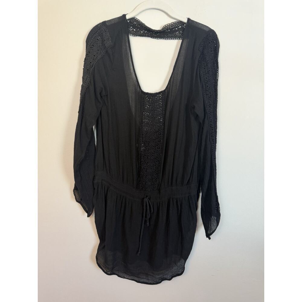 Vitamin A Black Gauze Fabric Long Sleeve Swim Coverup Sz S